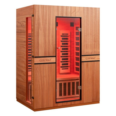 Costway 2026 Premium Series- 3-Person Full Spectrum Infrared Sauna — Okoume Wood • App Control • Red Light • Chromotherapy Fully Loaded 3D Heat